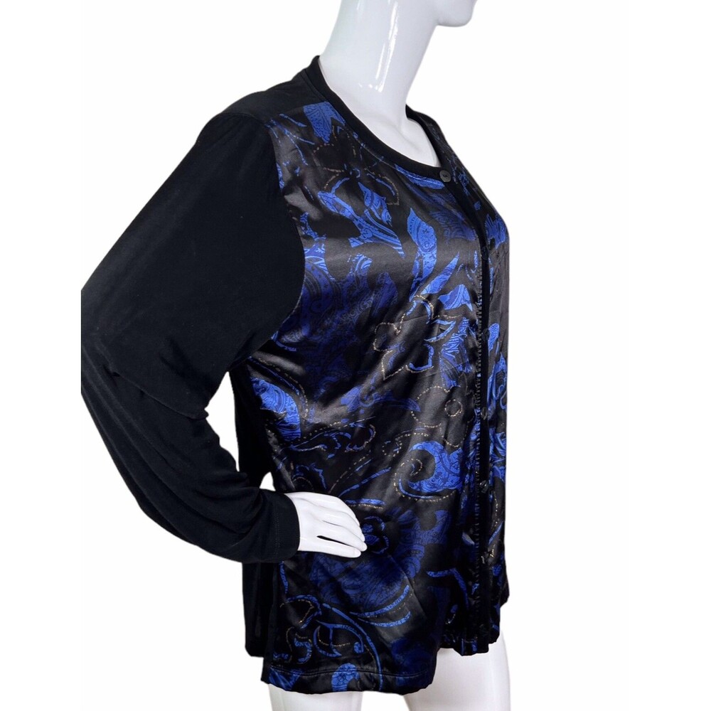 CHICO'S Travelers 3 Sz XL-16 Blue Metallic Button Up Blouse Jacket Women's - Picture 2 of 16